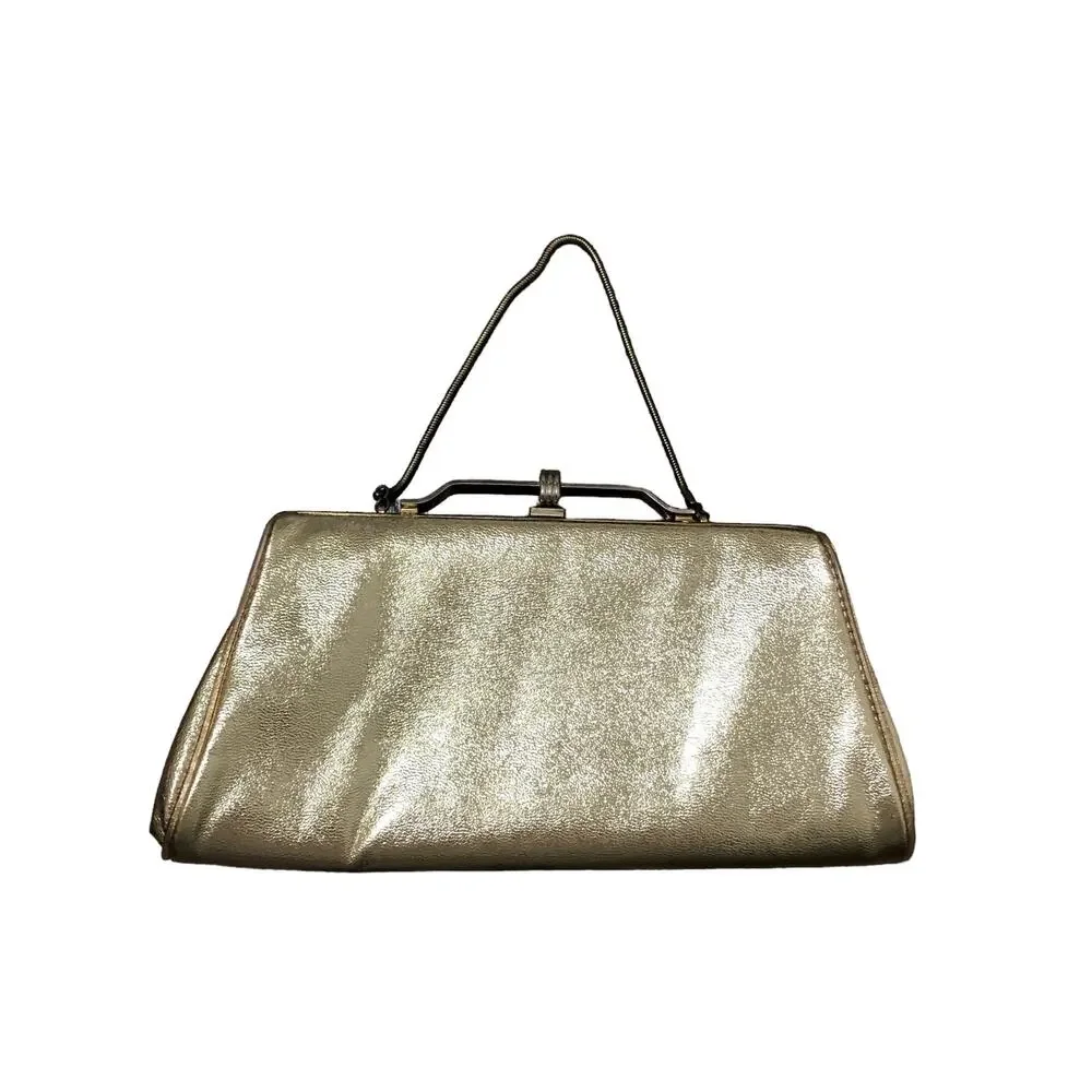 Vintage Wearwell Metallic Gold Faux Leather Clutch Bag Handbag